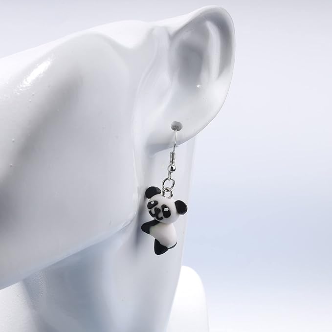 Soft Pottery Panda Earrings Cute Panda Bear Drop Dangle Earrings 3D Animal Earrings Innovative Clay Earrings Jewelry for Women and Teen Girls Gifts-Velvo Beauty