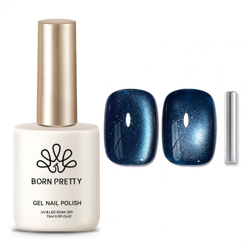 Born Pretty Cat Magnetic Eye Gel Nail Polish,Dark Blue Magnetic Gel Polish Nightscape Cat Magnetic Eye Gel Manicure Nail Art DIY 15ml-Velvo Beauty