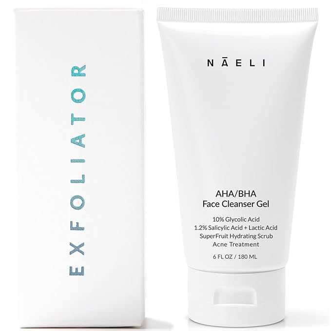 NAELI AHA/BHA Exfoliating Face Wash - 10% Glycolic Acid & Salicylic Acid Cleanser, Anti Aging Acne & Wrinkle Reducing Facial Exfoliant, Pore Minimizer & Brightening Gel, 6 oz-Velvo Beauty