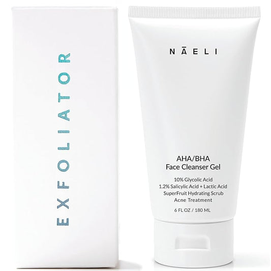 NAELI AHA/BHA Exfoliating Face Wash - 10% Glycolic Acid & Salicylic Acid Cleanser, Anti Aging Acne & Wrinkle Reducing Facial Exfoliant, Pore Minimizer & Brightening Gel, 6 oz-Velvo Beauty