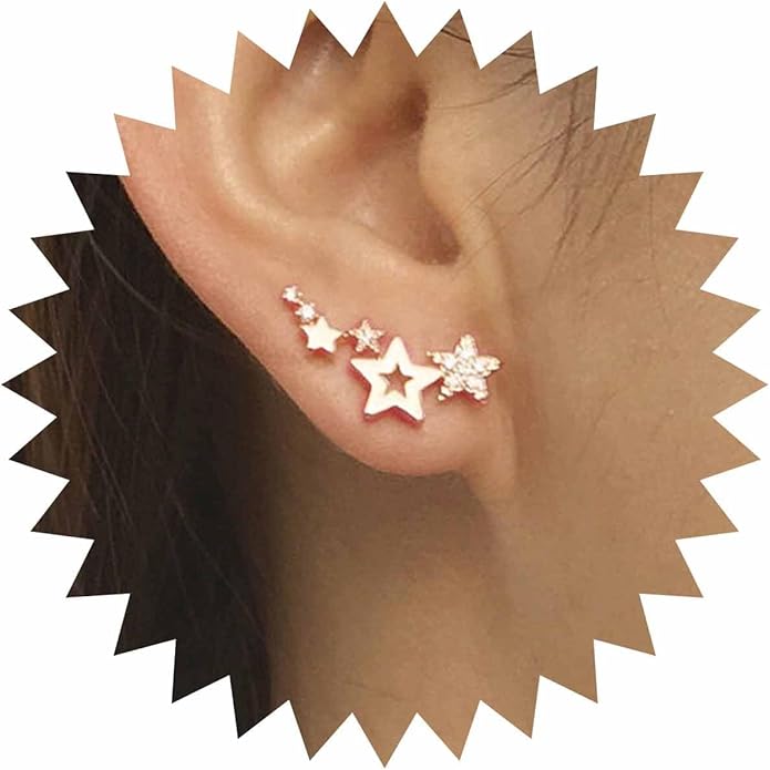 Boho Cz Star Ear Crawler Earrings Crystal Star Climber Earrings Gold Star Stud Earrings Vintage Cluster Star Earrings Jewelry for Women-Velvo Beauty