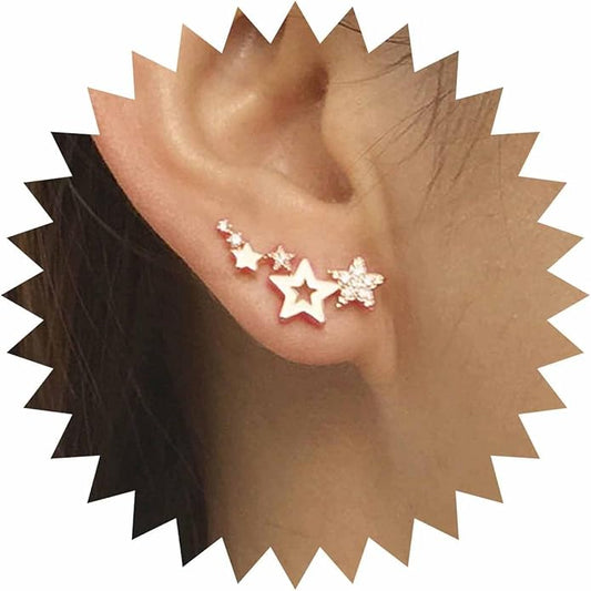 Boho Cz Star Ear Crawler Earrings Crystal Star Climber Earrings Gold Star Stud Earrings Vintage Cluster Star Earrings Jewelry for Women-Velvo Beauty