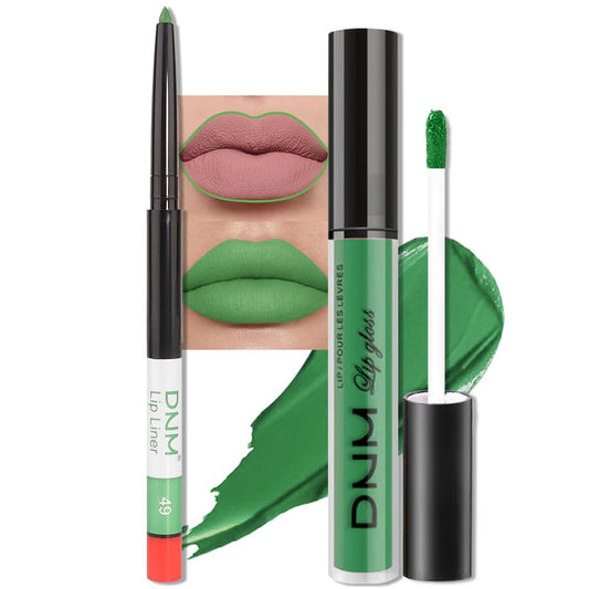 evpct 2Pcs Light Festival Green Matte Liquid Lipstick Lip Gloss Stain and Retractable Lip Liner Makeup Set for Women Long Lasting Waterproof 24 Hours Lipstick labial mate larga duracion 24 49#-Velvo Beauty