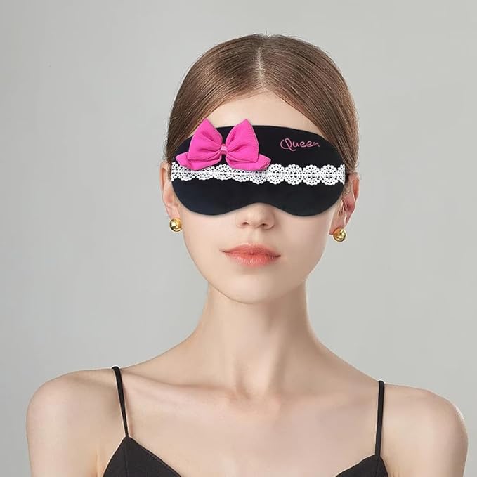 PERFECTSIGHT Bow Sleep Eye Masks, Cute Plush Sleep Eye Cover Lightweight Adjustable Eyeshade Faux Fur Mask Cover for Women Men Sleep Travel Nap-Velvo Beauty