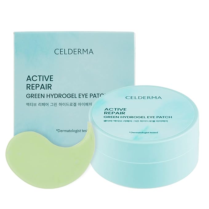 CELDERMA Active Repair Green Hydrogel Eye Patch [60 sheet / 30 pairs], Anti-aging & Nourishing, Whitening, Dark Circles, Wrinkle.-Velvo Beauty