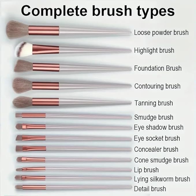 Foundation Makeup Brush Set Kit | 13 Pcs Premium Synthetic Kabuki Eye Shadows Make Up Brushes + 1 Sponge + 1 Brush Bag for Travel and Home Use (BROWN)-Velvo Beauty