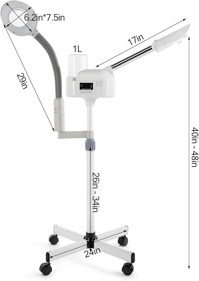 Professional Facial Steamer 2 in1 Steamer for Face 5X LED Magnifying Lamp Facial Steamer for Esthetician Beauty Face Equipment Use at Home or Salon（White）-Velvo Beauty