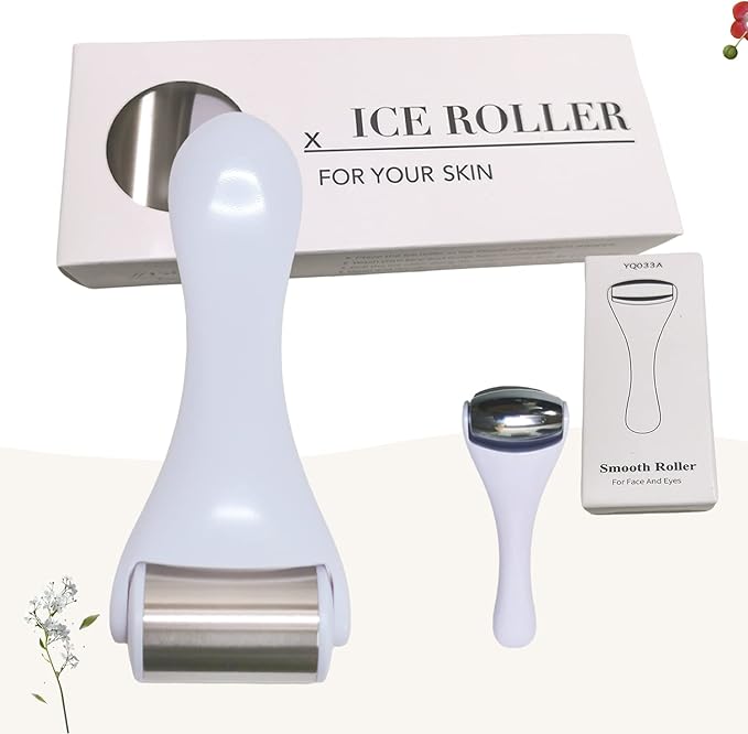 Ice Roller & Massager for Face & Eyes - Stainless Steel, 2 Pcs, Pain Relief, Dark Circles, Migraine (White)-Velvo Beauty