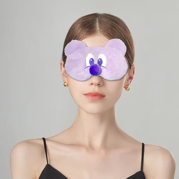 PERFECTSIGHT Mouse Sleep Eye Masks, Cute Plush Sleep Eye Cover Lightweight Adjustable Eyeshade Faux Fur Mask Cover for Women Men Kids Sleep Travel Nap, Big Eye Girl, Purple Nose-Velvo Beauty