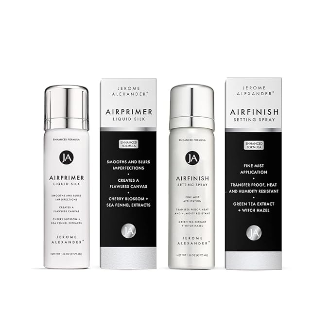 Jerome Alexander MagicMinerals Air Primer & Setting Spray Bundle – LiquidSilk Air Primer and AirFinish Setting Spray – Pore-Minimizing, Skin-Smoothing Formula for Long-Lasting, Flawless Matte Finish-Velvo Beauty