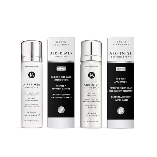 Jerome Alexander MagicMinerals Air Primer & Setting Spray Bundle – LiquidSilk Air Primer and AirFinish Setting Spray – Pore-Minimizing, Skin-Smoothing Formula for Long-Lasting, Flawless Matte Finish-Velvo Beauty