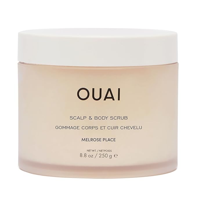 OUAI Scalp & Body Scrub, Melrose Place - Exfoliating Body Scrub with Sugar & Coconut Oil Blend for Smooth, Moisturized Skin - Gentle Scalp Exfoliator for Removing Product Build Up (8.8 Oz)-Velvo Beauty