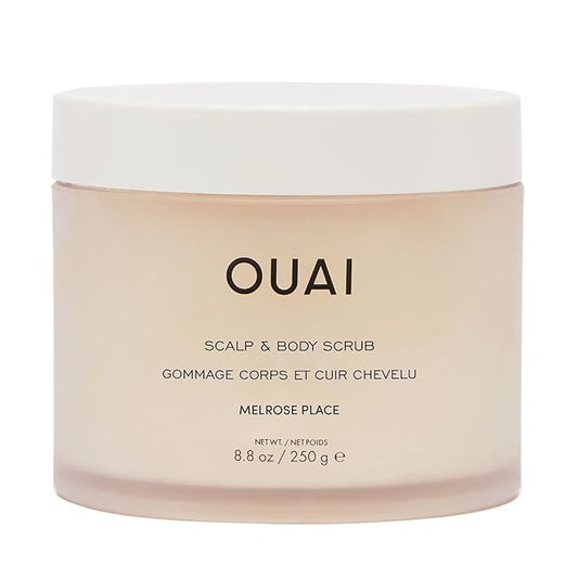 OUAI Scalp & Body Scrub, Melrose Place - Exfoliating Body Scrub with Sugar & Coconut Oil Blend for Smooth, Moisturized Skin - Gentle Scalp Exfoliator for Removing Product Build Up (8.8 Oz)-Velvo Beauty