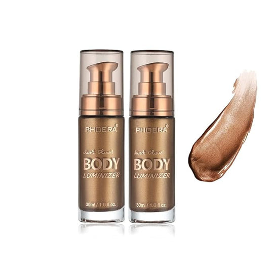 2 Pack Body Luminizer, High Gloss Waterproof Body Luminizer Glitter Face Shimmer Moisturizer Lotion Tan Cream Foundation Makeup Bronzer(103 Glistering Bronze)-Velvo Beauty