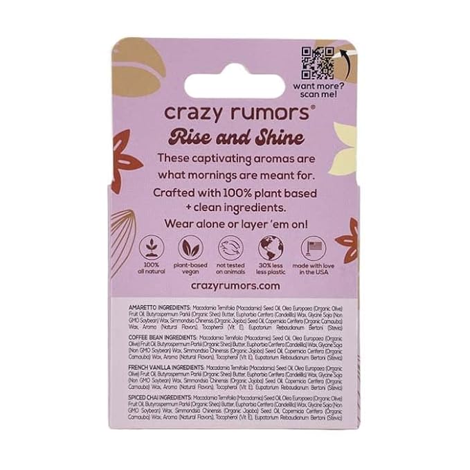 Crazy Rumors Barista Mix Lip Balm 4-Pack Mix (Amaretto, French Vanilla, Coffee Bean & Spiced Chai) 100% Natural, Vegan, Plant-Based, Made in USA-Velvo Beauty