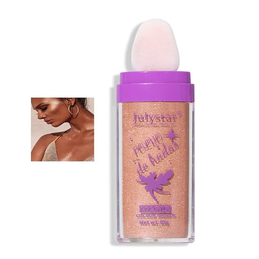 AKARY Shimmer Highlighter Powder, Fairy Polvo De Hadas Highlighter Powder & Blush Stick, Instant Glow Luminizer Duo, Glitter Body Face Hair High Gloss Stick, Sparkle Smudge-Proof Highlighter Stick Party Makeup (B-#03)-Velvo Beauty