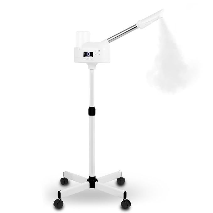 Professional Facial Steamer, Facial Steamer with Hot Mist and Timer Function for Deep Hydration, Height Adjustable Face Steamer on Wheels with Touch Screen and Rotatable Nozzle for Salon Spa Home Use-Velvo Beauty