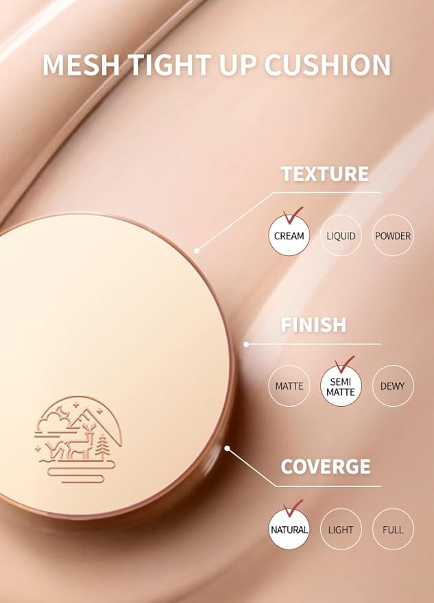 Mesh tight up cushion foundation 03, medium beige, Korean compact foundation, natural coverage, glow, sweat proof makeup, long lasting, all skin type-Velvo Beauty