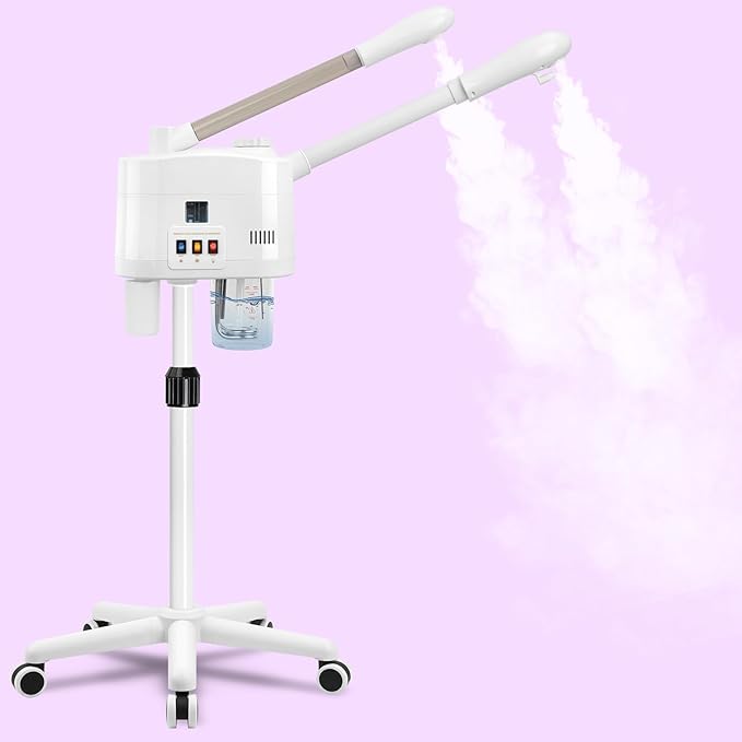Professional Facial Steamer, 2 in 1 Facial Steamer on Wheels for Cold Mist & Hot Mist & Timer Function, Stand Face Steamer Adjustable Height for Spa, Salon and at Home use-Velvo Beauty