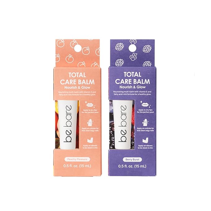 Total Care Balm Dual Pack - Berry Burst and Peachy Pleasure Nourishing Multi-Balm with Vitamin E for Moisturizing Lips, Nails, Elbows and Dry Skin (2 pc)-Velvo Beauty