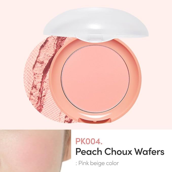 ETUDE Lovely Cookie Blusher #PK004 Peach Choux Wafers 4g | Glowing & Natural Powder Blush with Long-Lasting Sebum Control | Easy Application | Puffy Cushion for a Lovely Makeup Look-Velvo Beauty