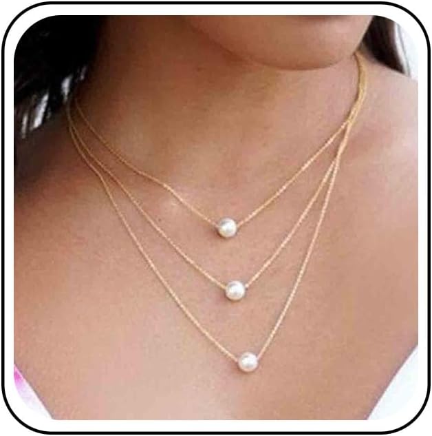 Boho Layered Pearl Necklace Choker Gold Pearl Pendant Necklace Multi Layer Vintage Necklace Chain Bridal Necklace Jewelry for Women and Girls-Velvo Beauty