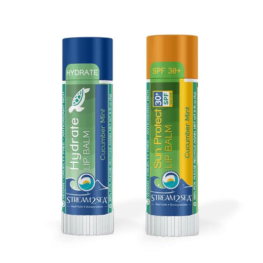 STREAM 2 SEA Cucumber Mint Lip Balm Set, Reef Safe SPF 30 and Hydrate Organic Lip Balms, Moisturizing Indoor + Sun Protect Outdoor Lip Balm For Beach and Sports, Paraben Free, Cruelty Free Lip Care-Velvo Beauty