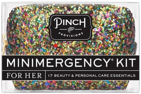 Pinch Provisions Olive Glitter Minimergency Kit, includes 17 Travel-Sized Cosmetic Essentials, Convenient for Purses, Emergency Beauty Accessories, Gifts for Holiday’s & Birthday’s-Velvo Beauty