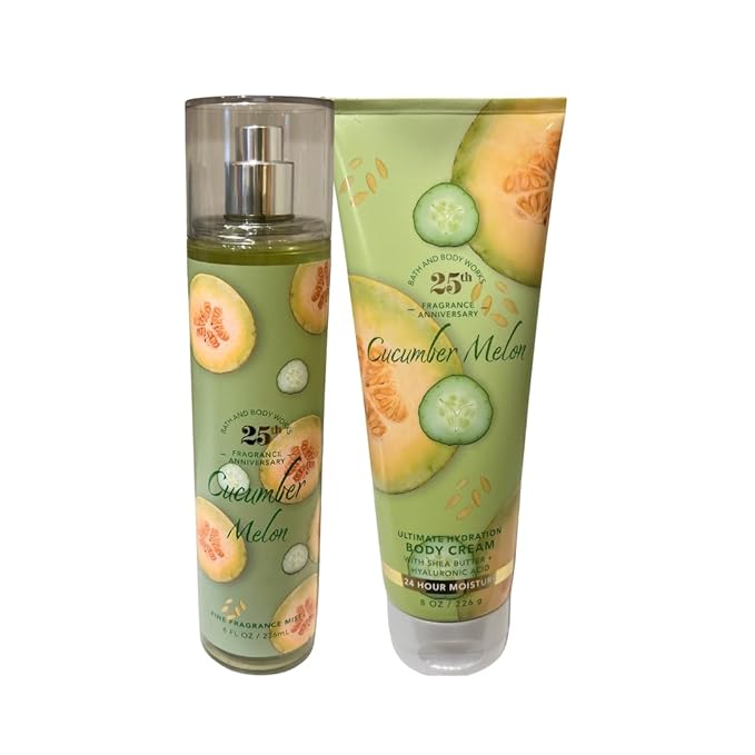 Bath & Body Works Cucumber Melon Fine Fragrance Mist 8oz and Body Cream 8oz-Velvo Beauty