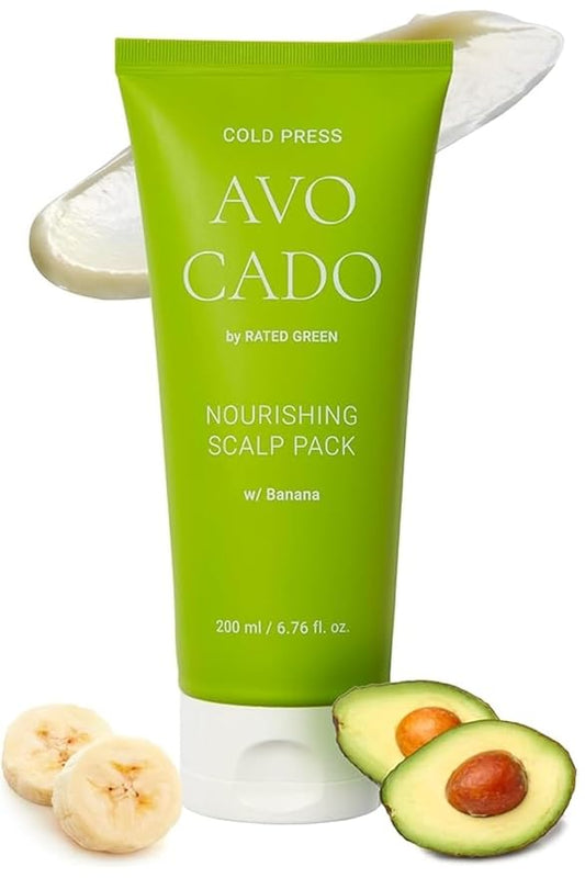 RATED GREEN Cold Brew Avocado Nourishing Scalp Pack with Banana - Korean Hair Conditioning Mask - Deep Hydrating Treatment for Dry Damaged Hair (6.76 Fl. Oz)-Velvo Beauty