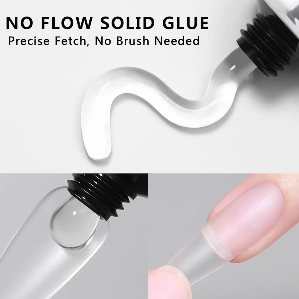Solid Nail Glue Gel for Soft Gel Nail Tips, 20g Super Strong Nail Glue for Acrylic Nails Extension Press On Nails Fake Nails, Lamp Curing Needed Soak Off Nail Art Salon DIY at Home-Velvo Beauty