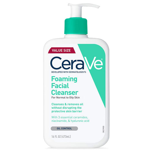 CeraVe Foaming Facial Cleanser, Daily Face Wash for Oily Skin, Hyaluronic Acid + Ceramides + Niacinamide, Fragrance Free & Paraben Free, Non-Drying Oil Control Face Wash, 16 Fluid Ounces-Velvo Beauty