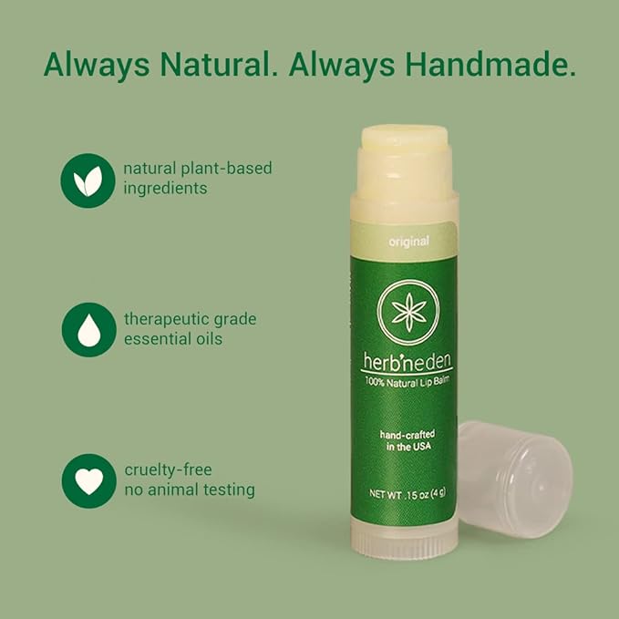 Herb’N Eden Original Lip Balm Pack of 3 | Moisturizing and Soothing for Dry, Chapped Lips | 100% Natural Ingredients | Essential Oils-Velvo Beauty