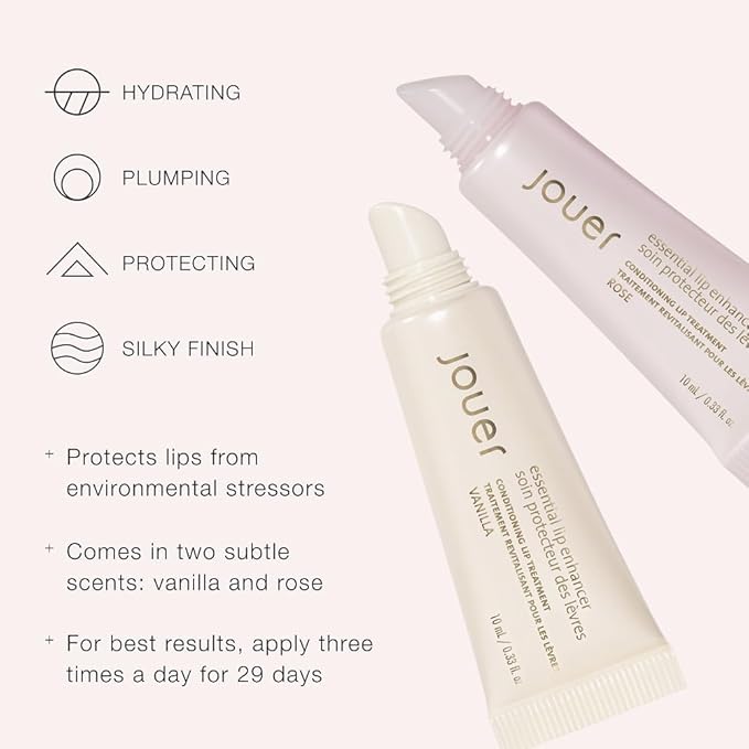 Jouer Essential Vegan Lip Enhancer - Plumping Lip Gloss - Enhancing Lip Conditioner - Moisturize, Plump, & Nourishing Lip Care - Jojoba Seed Oil & Maxi Lip Formula for Moisturizing & Fullness, Vanilla-Velvo Beauty