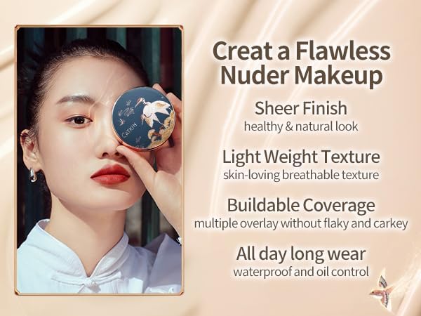 Catkin Phoenix Cushion Foundation Buildable Coverage Anti-Aging Serum Makeup, Sheer Satin Finish, Refill Included, Light Beige 0.46 Oz x 2, C03 VANILLA-Velvo Beauty