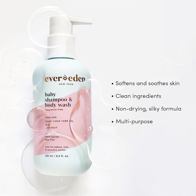 Evereden Baby Shampoo & Body Wash 2-in-1, 8.5 fl oz | Gentle, Non-Toxic, Fragrance-Free, Hydrating Formula for Sensitive Skin-Velvo Beauty