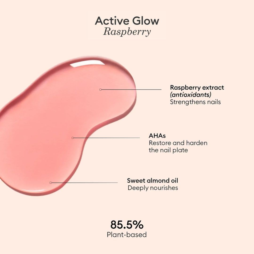 Manucurist Active Glow Raspberry Nail Polish & Care - Ultra-Glowy 2 in 1 Nail Concealer & Care - Plant-Based Ingredients: Sweet Almond Oil, Raspberry for Nourished Nail Rosy Mirror-Like Shine-Velvo Beauty