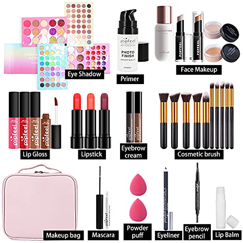 All-in-One Makeup Gift Set Carry All Makeup Kit for Women Full Kit With Makeup Case Lipgloss Lipstick Concealer Blush Foundation Face Powder Eyeshadow Palette Cosmetic Palette #1-Velvo Beauty
