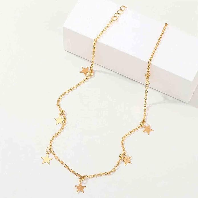 Boho Star Choker Necklace Gold Star Dangle Necklace Chain Short Minimalist Necklace Gold Collarbone Necklace Jewelry for Women Gifts-Velvo Beauty