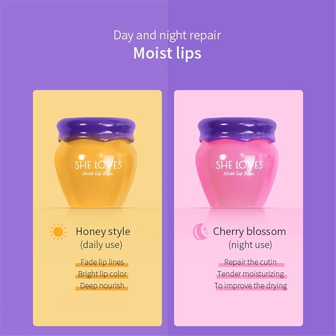 Lip Mask,Honey&Sakura Day and Night Repair Lip Sleeping Masks Honey Lip Balm, Fade Lip Lines Bee Balm Lip Balm, Hydrating &Prevention Dry and Crack Lip Scrubs Exfoliator (day and night)-Velvo Beauty