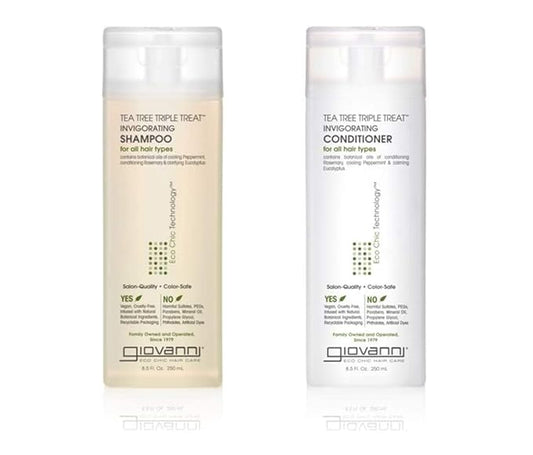 GIOVANNI Tea Tree Triple Treat Invigorating Shampoo & Conditioner Set - Cooling Peppermint, Eucalyptus, Rosemary, Helps Dry, Flaky Scalp, Salon Quality, Vegan, Cruelty Free - 8.5 oz Each-Velvo Beauty