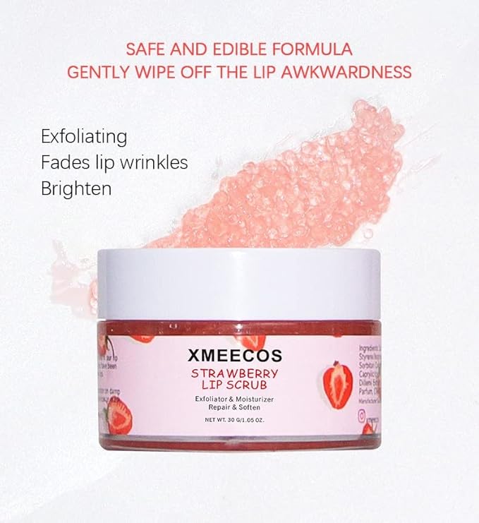Strawberry Lip Scrub Exfoliating Moisturizing and Repairing and Lips Softening| Cruelty-free| Exfoliator-Velvo Beauty
