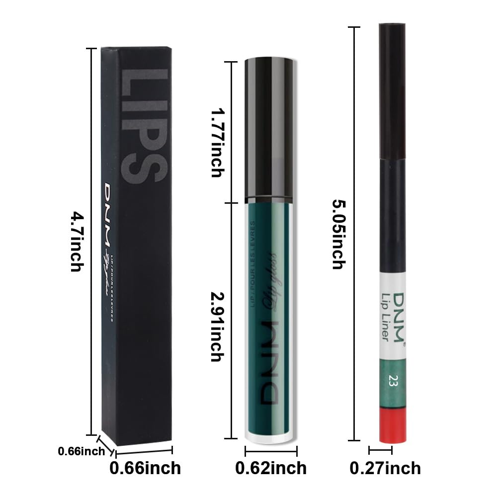 evpct 2Pcs Matte Dark Green Lipstick and Lip Liner Gloss Makeup Set matt Matte Liquid Lipstick Long Lasting Set 24H and with Lip Liner 23#-Velvo Beauty