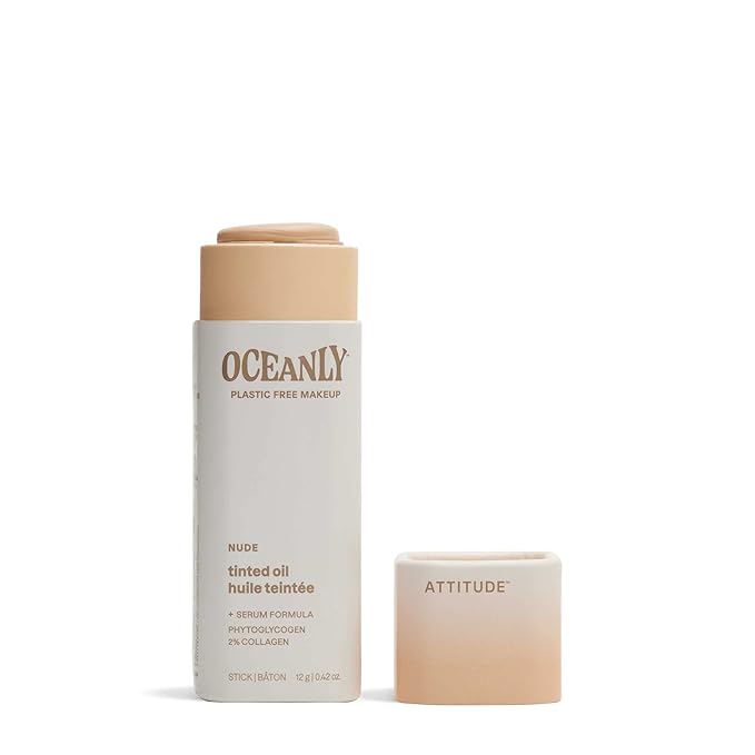 ATTITUDE Oceanly Light Coverage Face Tinted Oil Stick, EWG Verified, Titanium Dioxide-Free, Vegan & Cruelty-Free Tinted Moisturizer, Plastic-Free, Nude, 0.42 Ounces-Velvo Beauty