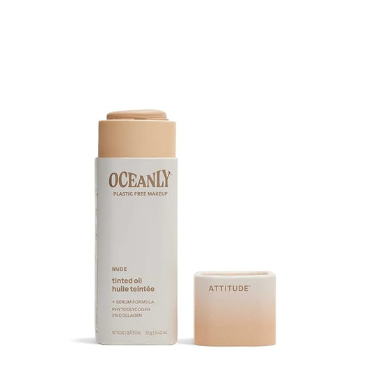 ATTITUDE Oceanly Light Coverage Face Tinted Oil Stick, EWG Verified, Titanium Dioxide-Free, Vegan & Cruelty-Free Tinted Moisturizer, Plastic-Free, Nude, 0.42 Ounces-Velvo Beauty