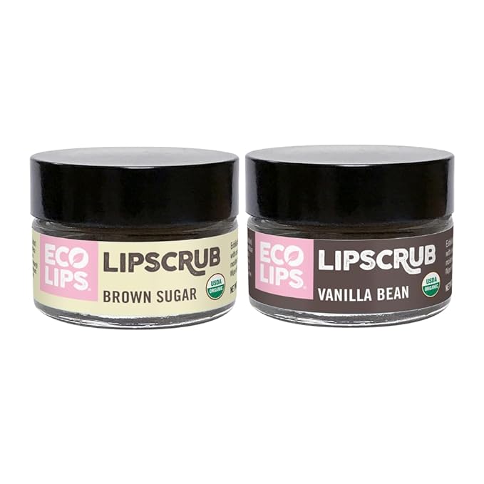 Eco Lips LIP SUGAR SCRUB 2 Pack (2-0.5oz jars) 100% Organic Lip Care Treatment with Organic Sugar & Coconut Oil - Gently Exfoliate & Polish Dry, Flaky Lips, 100% Edible (Vanilla Bean & Brown Sugar)-Velvo Beauty