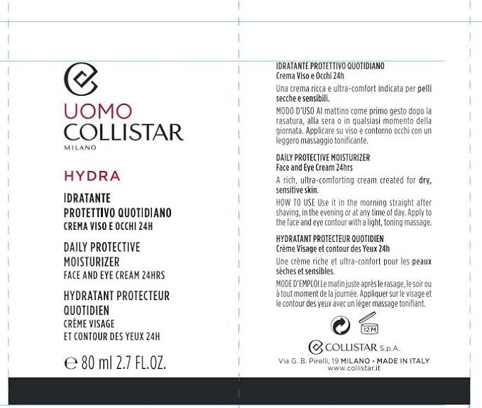 Collistar Uomo Hydra Daily Protective Moisturizer Face and Eye Cream 80 ml, 2.7 Fl Oz Made in Italy [italian import]-Velvo Beauty