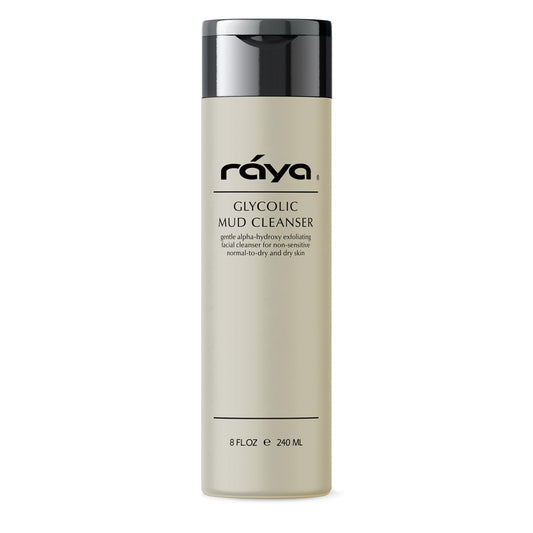 Raya Glycolic Mud Facial Cleanser with AHA 8 oz (G-103) | Exfoliating pH Balanced Facial Cleansing Fluid for Non Sensitive, Dry and Combination Skin | Made with Alpha Hydroxy Acid and Volcanic Mud-Velvo Beauty
