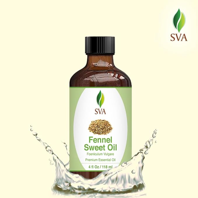 SVA Sweet Fennel Essential Oil – 4 Fl Oz – 100% Natural Fennel Oil - for Diffuser, Hair Care, Face, Skin Care, Aromatherapy, Scalp and Body Massage, Soap and Candle Making – with Dropper-Velvo Beauty