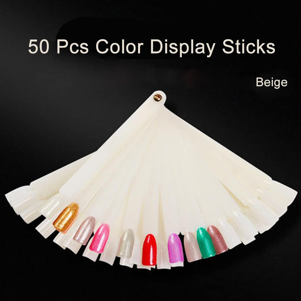 JASSINS 50 Pcs Nail Swatch Sticks with Ring, Fan-shaped Nail Art Polish Practice Display Tips Nail Sample Sticks, Nail Practice Color Display Polish Board-Velvo Beauty